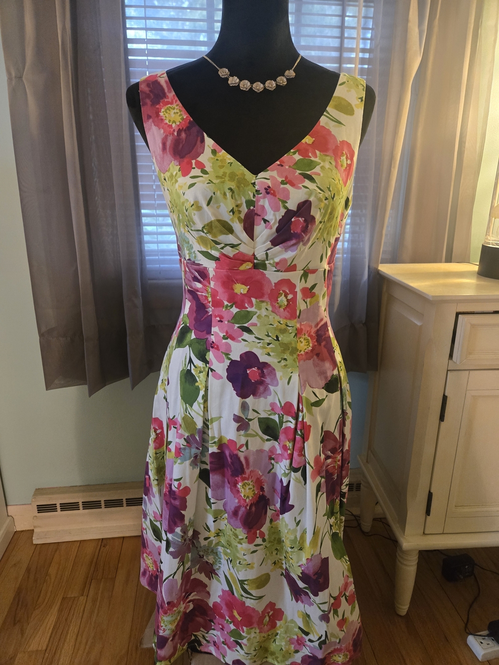 Jessica Howard White Midi Dress with Pink, Purple & Green Floral Print